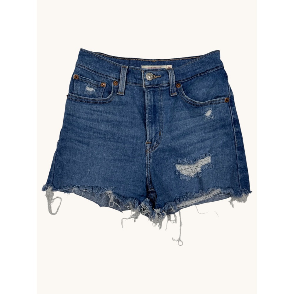 Levis High Rise Shorts 24 Blue Denim Distressed Raw Hem Cut Off 72878-0021